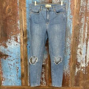 Free People Womens Light Wash Busted Knee Destroyed Skinny Jeans Size 29R